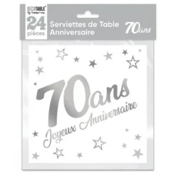 24 Serviettes en papier - Argent Métallisé - Age au Choix