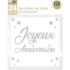 24 Serviettes en papier Joyeux Anniversaire - Couleur au Choix