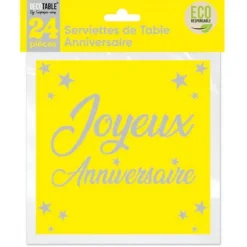 24 Serviettes en papier Joyeux Anniversaire - Couleur au Choix