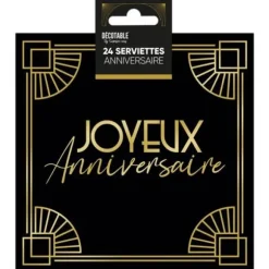 24 serviettes en papier "Joyeux Anniversaire" - 33 x 33 cm - Collection Art Déco