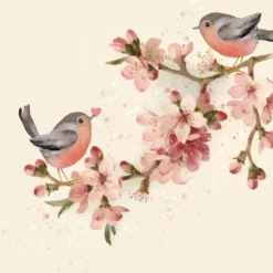 20 serviettes en papier - 33 x 33 cm - Atelier "Oiseaux sur branche"