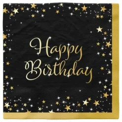 16 serviettes "Happy Birthday" en papier pour anniversaire - 33 x 33 cm - Collection Starlight - Couleur au choix