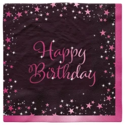 16 serviettes "Happy Birthday" en papier pour anniversaire - 33 x 33 cm - Collection Starlight - Couleur au choix