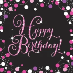 16 Serviettes "Happy Birthday" Rose et Noir