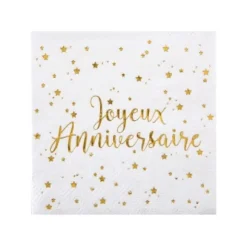 20 Serviettes "Joyeux Anniversaire" - Blanc / Or