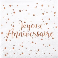 20 Serviettes Joyeux Anniversaire - Métal Rose Gold