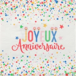 12 serviettes "Joyeux Anniversaire" en papier - 33 x 33 cm - Collection Anni' Festy