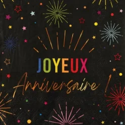 12 serviettes "Joyeux Anniversaire" en papier - 33 x 33 cm - Collection Festicolor - Couleur au choix