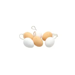 Set de 6 œufs blancs et naturels à suspendre pour Pâques - 4 x 6 cm