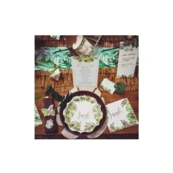 2 Sets de Table Feuilles Tropicales en velours - Vert et Or Paillettes - 35 cm