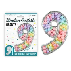 Structure gonflable géante en forme de chiffre pour 70 ballons - 126 cm - Chiffre au choix