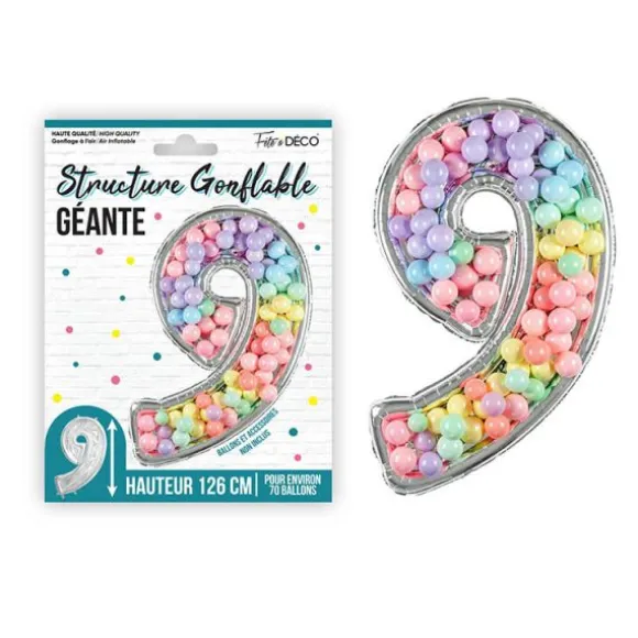 Structure gonflable géante en forme de chiffre pour 70 ballons - 126 cm - Chiffre au choix