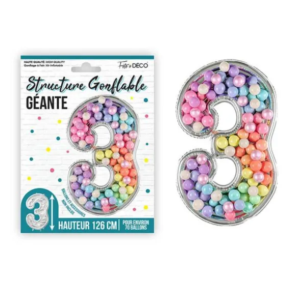 Structure gonflable géante en forme de chiffre pour 70 ballons - 126 cm - Chiffre au choix