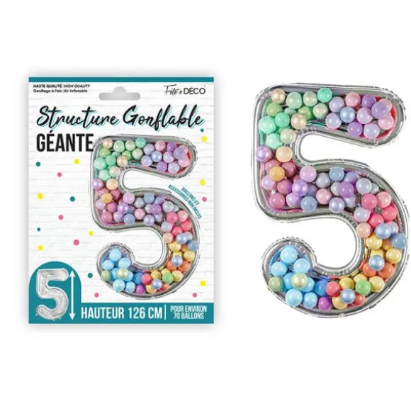 Structure gonflable géante en forme de chiffre pour 70 ballons - 126 cm - Chiffre au choix