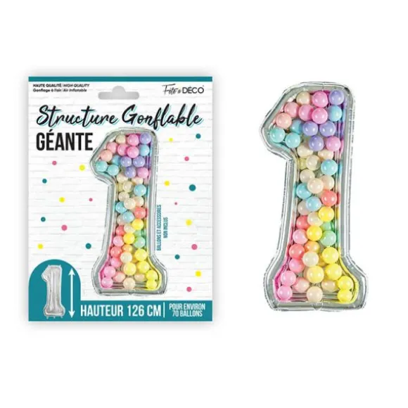 Structure gonflable géante en forme de chiffre pour 70 ballons - 126 cm - Chiffre au choix
