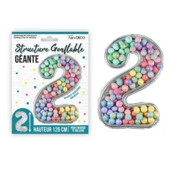 Structure gonflable géante en forme de chiffre pour 70 ballons - 126 cm - Chiffre au choix