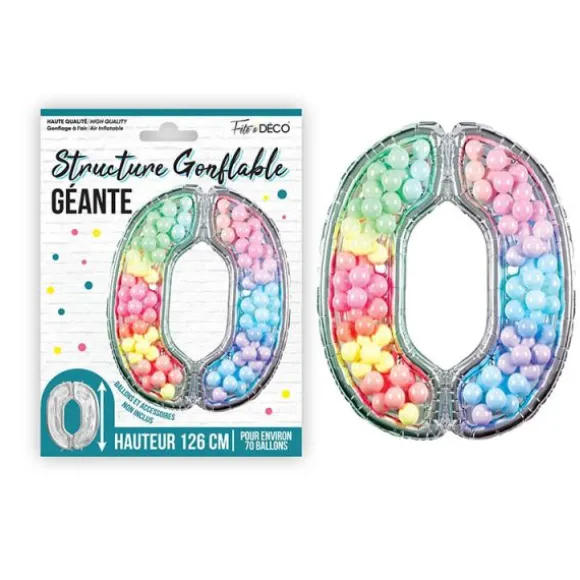 Structure gonflable géante en forme de chiffre pour 70 ballons - 126 cm - Chiffre au choix