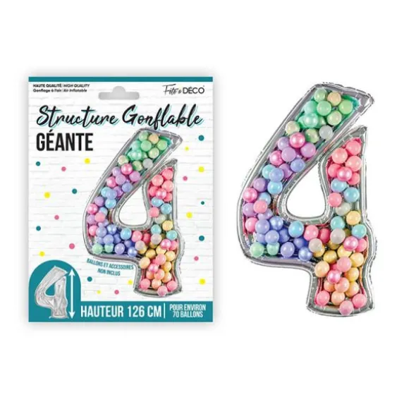 Structure gonflable géante en forme de chiffre pour 70 ballons - 126 cm - Chiffre au choix