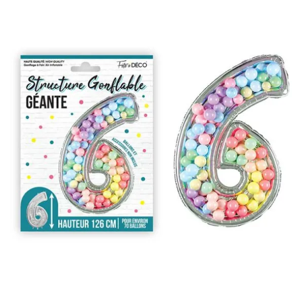 Structure gonflable géante en forme de chiffre pour 70 ballons - 126 cm - Chiffre au choix