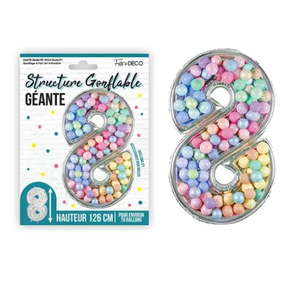 Structure gonflable géante en forme de chiffre pour 70 ballons - 126 cm - Chiffre au choix