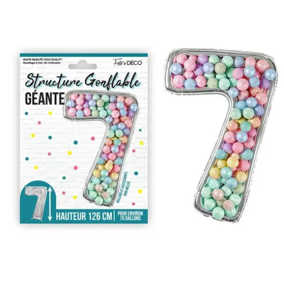 Structure gonflable géante en forme de chiffre pour 70 ballons - 126 cm - Chiffre au choix