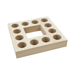 Support en bois carré pour 12 tubes à essai - 15,4 x 15,4 x 2,5 cm