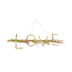 Suspension Mot Love fleurs séchées et bambou - 61 cm