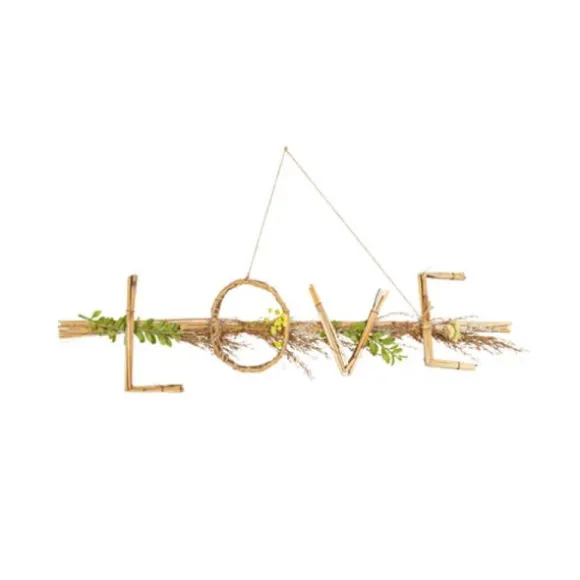 Suspension Mot Love fleurs séchées et bambou - 61 cm