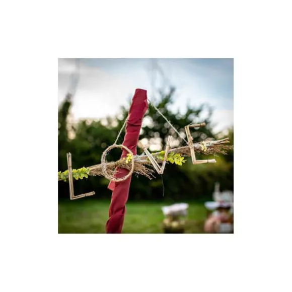 Suspension Mot Love fleurs séchées et bambou - 61 cm