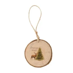 Suspension Noël - Bois - Rondin Joyeux Noël avec Cerf et Sapin