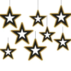 8 suspensions en papier Etoiles - Noir & Or