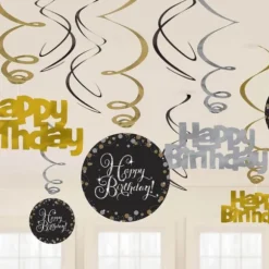 12 Suspensions spirale "Happy Birthday" - Doré