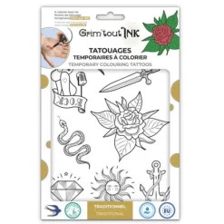 Tatouages temporaires à colorier - Traditionnel - Grim'tout Ink
