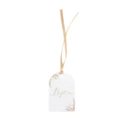 10 Étiquettes + Ruban Satin Taupe - Collection Pampas, Fleurs de Coton et Or