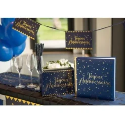 Tirelire "Joyeux Anniversaire" Bleu Marine Effet Métallisé