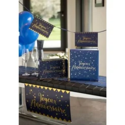 Tirelire "Joyeux Anniversaire" Bleu Marine Effet Métallisé