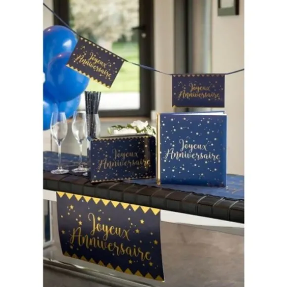 Tirelire "Joyeux Anniversaire" Bleu Marine Effet Métallisé