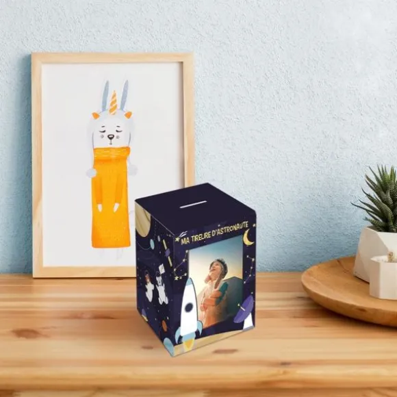 Tirelire personnalisable en bois pour enfant - Astronaute