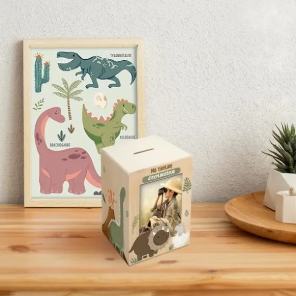 Tirelire personnalisable en bois pour enfant - Explorateur