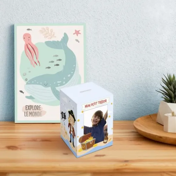 Tirelire personnalisable en bois pour enfant - Pirate