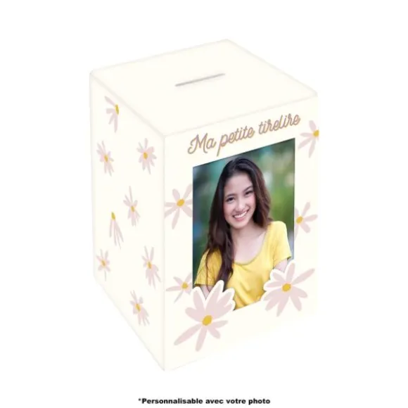 Tirelire personnalisable en bois pour enfant - Fleurs