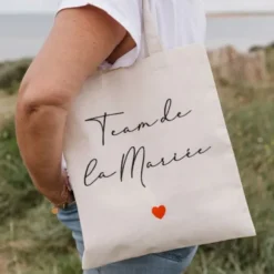 Tote Bag "Team de la Mariée" en tissu avec effet de lin - 32 x 60 cm - EVJF