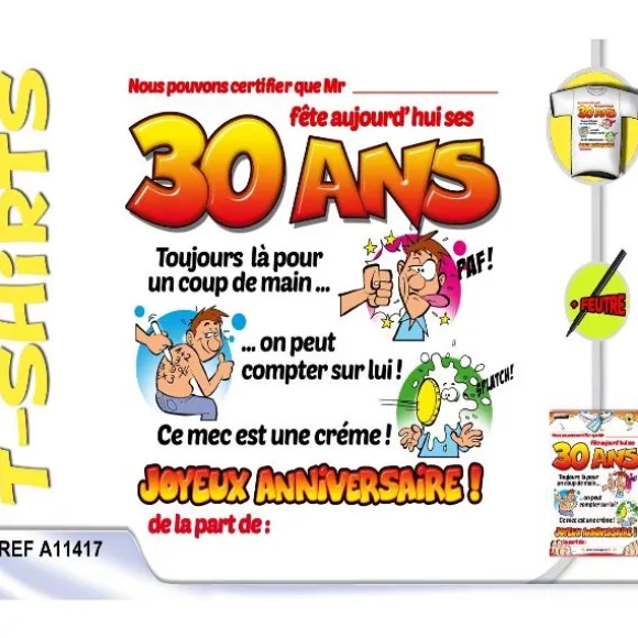 T-Shirt Anniversaire Certifié 30 Ans Homme
