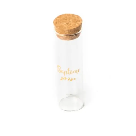 Tube à Essai en Verre avec Bouchon en Liège - Baptême - Or