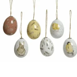 6 œufs à motifs en plastique pour Pâques à suspendre - 6 cm