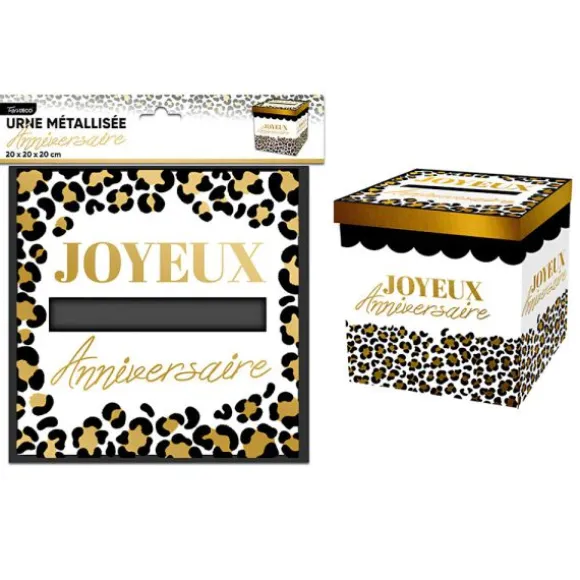 Urne "Joyeux Anniversaire" - 20 x 20 x 20 cm - Collection Léopard