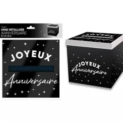 Urne métallisée "Joyeux Anniversaire" - 20 x 20 x 20 cm - Collection Art Déco