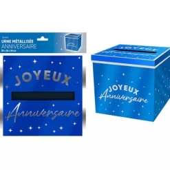 Urne métallisée "Joyeux Anniversaire" - 20 x 20 x 20 cm - Couleur au choix