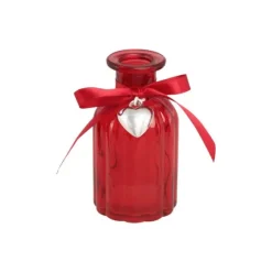 Vase rouge en verre avec ruban en forme de cœur - 5,5 x 10,5 cm - Saint-Valentin
