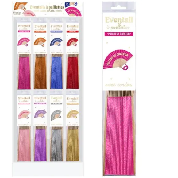 Éventail à paillettes avec cordon - Modèle Aléatoire